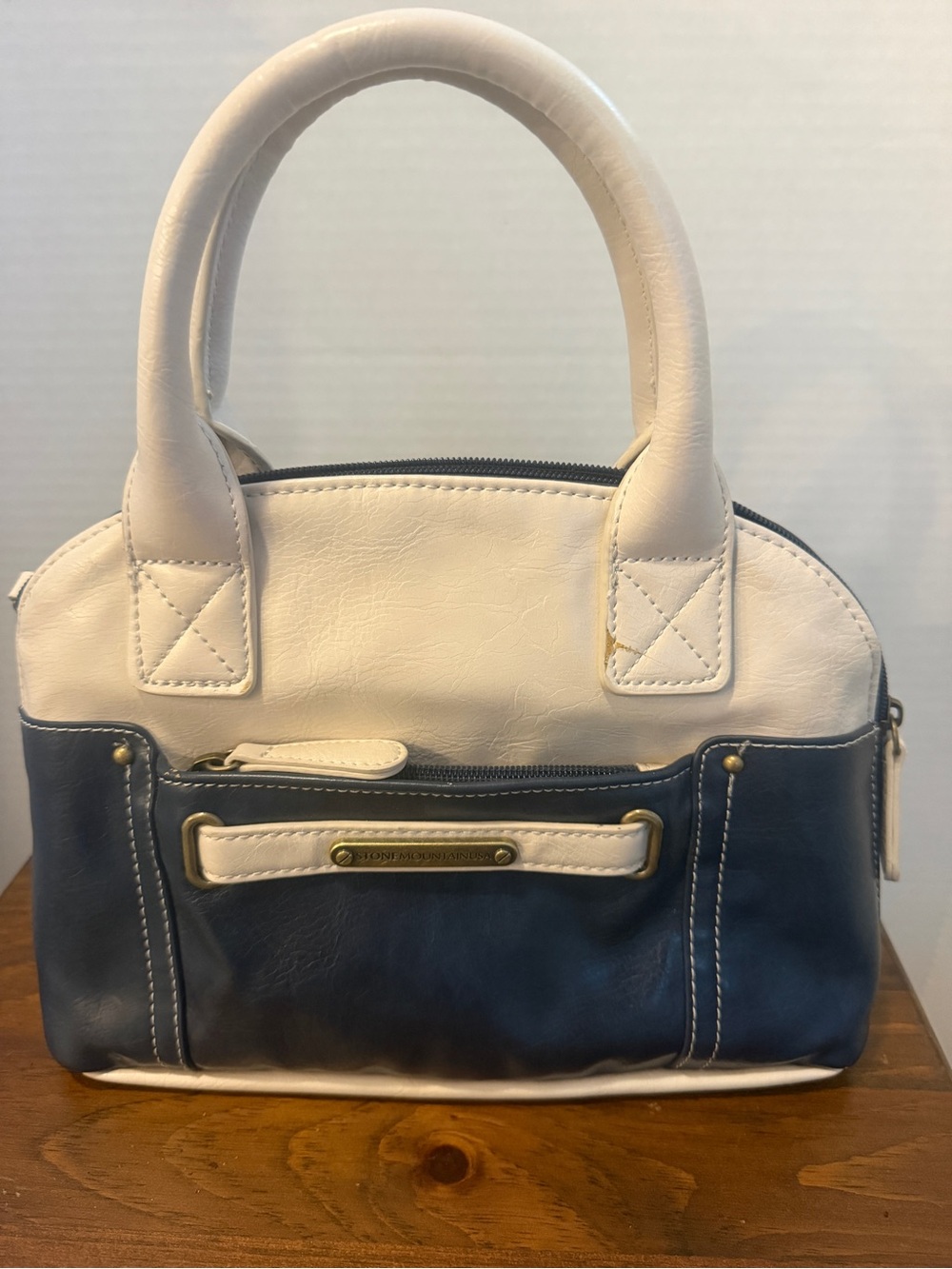 Stone Mountain Accessories White and Navy Two-Tone Satchel